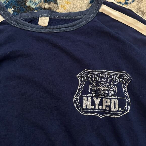 Vtg NYPD Crewneck Sweatshirt Cropped Fit Blue Sweater S/M - Picture 2 of 7